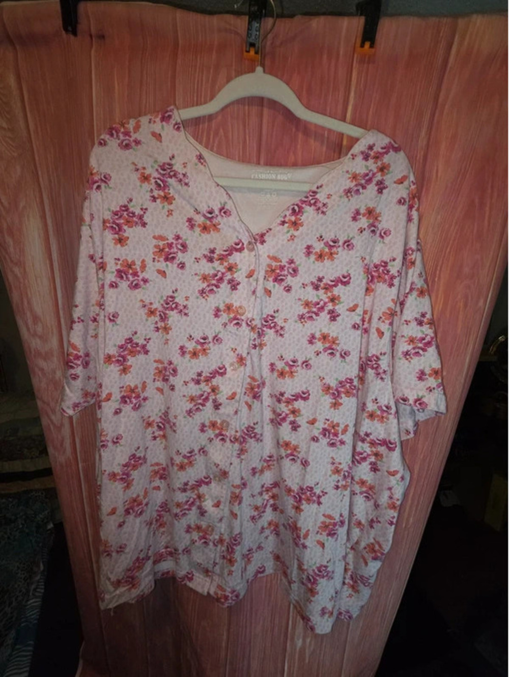 Fashion Bug Pink Calico Floral Button Front Short Sleeve Top 30/32W Plus